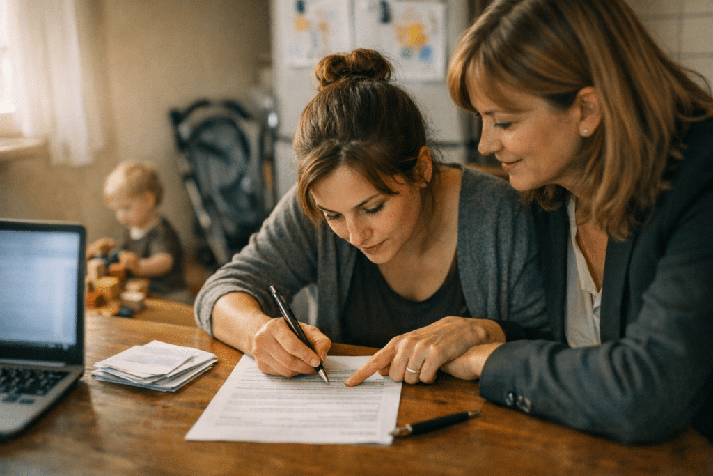 anyákat érintő adókedvezmények és adómentességek, anyuka aláírja nyilatkozatot, HR segít